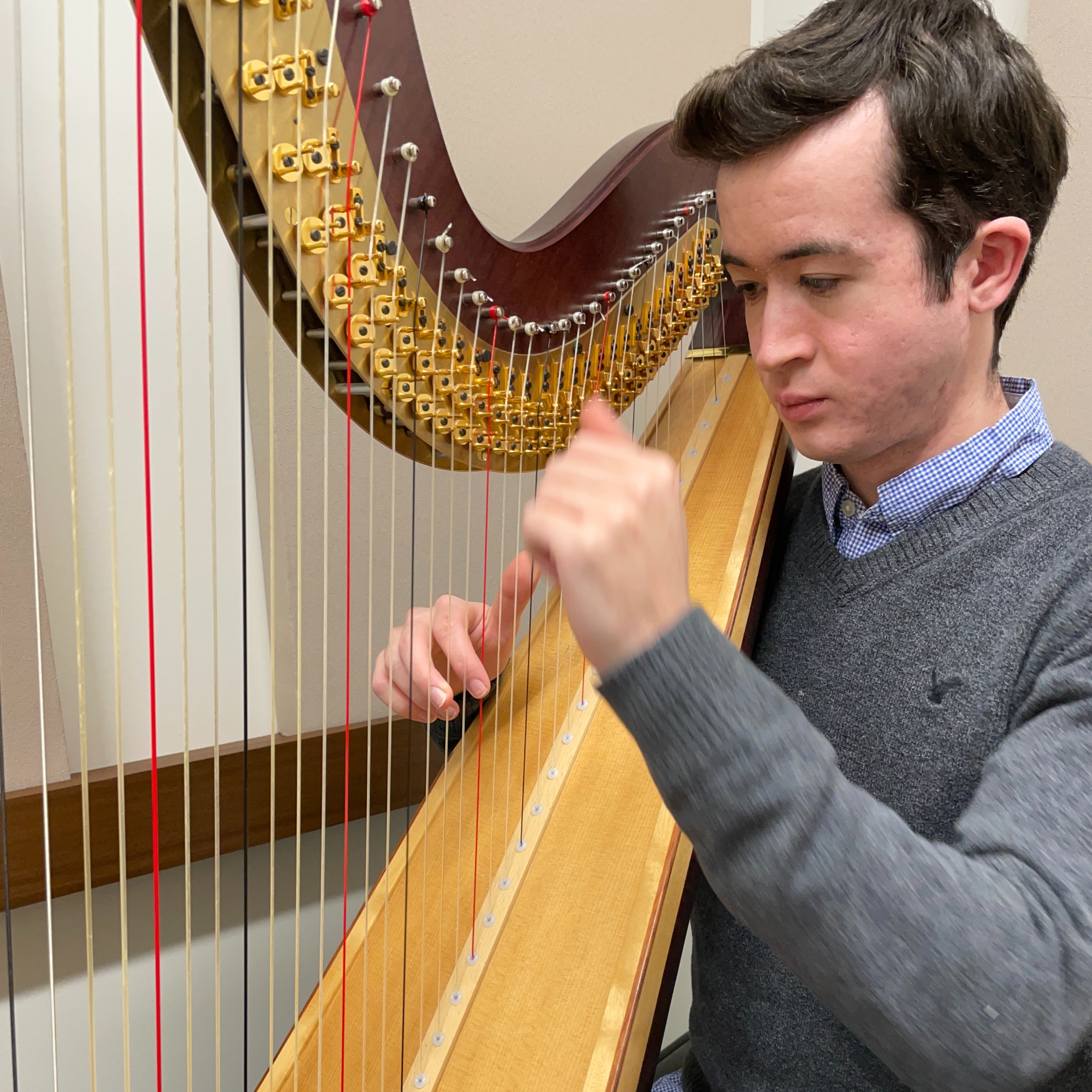 Playing harp